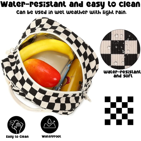 Corduroy Insulated Checkered Lunch Box - Picture 3 of 4